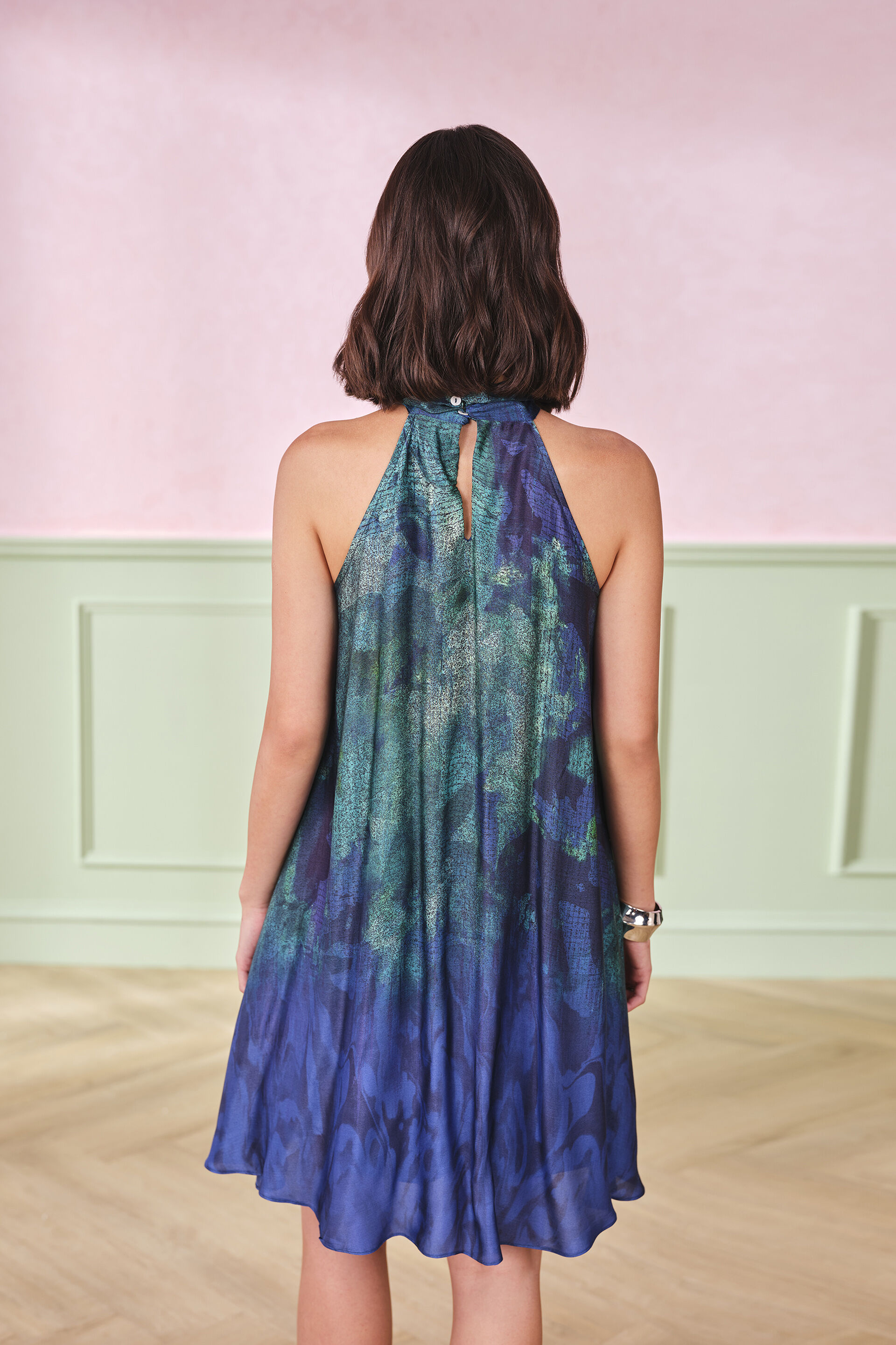 The Aurora Viscose Halter Dress, Blue, image 6